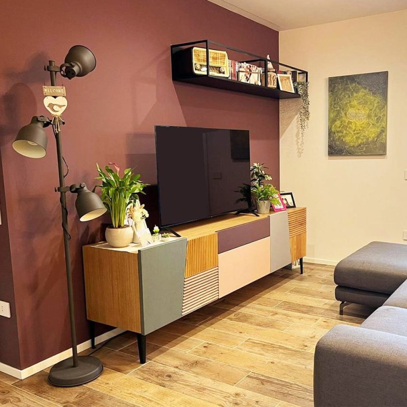 Industrial-style interior design project of a living area, kitchen and bedroom