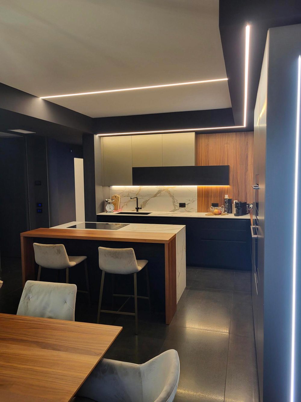 Integrated dining and living space showcasing sophisticated details and modern style.